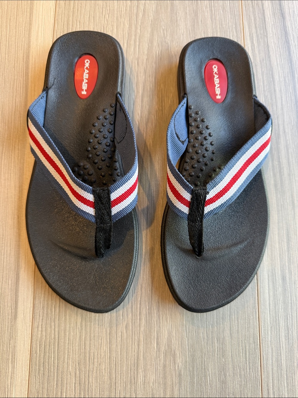 Okabashi Women's Patriotic Red White and Blue Flip Flop Sandals Size M (6.5-7.5)